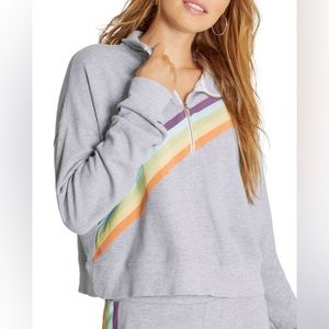 Wildfox brand, size large, heather gray and rainbow striped pullover, new